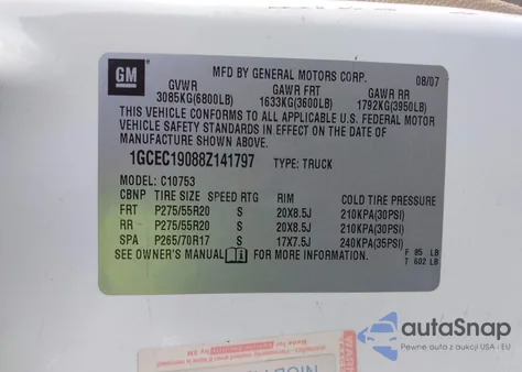 2008 Chevrolet Silverado 1500 Lt1 из США, поврежденный, VIN 1GCEC19088Z141797